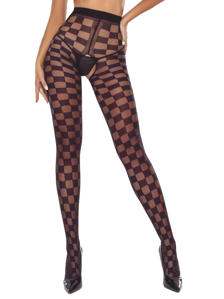 Passion Checkered Pattern Crotchless Tights