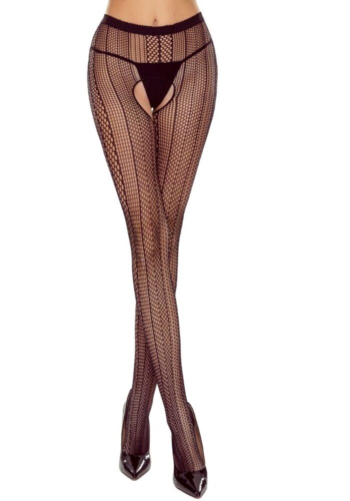 Passion Stripe Net Open Crotch Tights