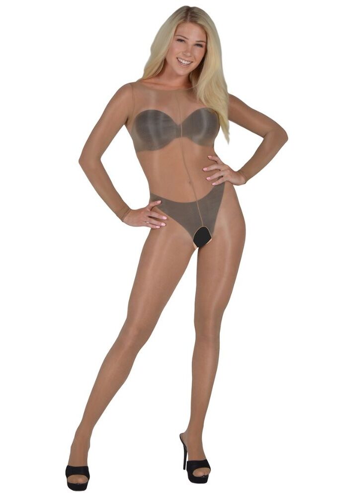 Pearl And Poseidon Miranda Glossy Long Sleeve Crotchless Bodystocking