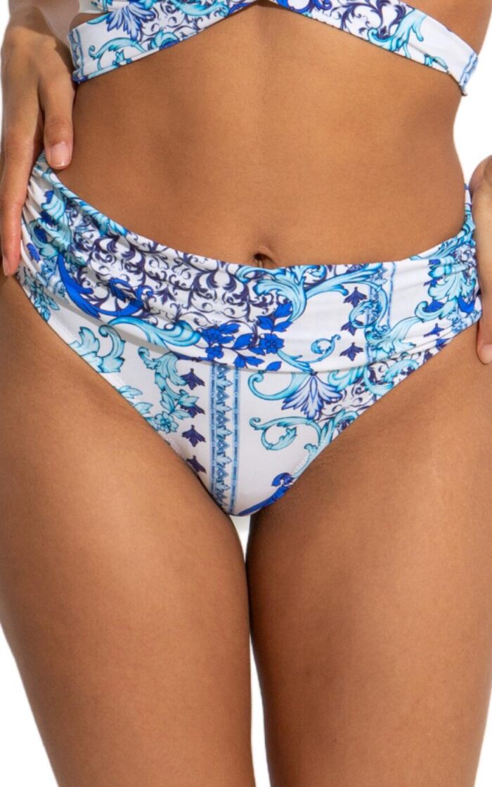 Pour Moi Amalfi Fold Over Bikini Brief - White/Blue - 2XL - 18