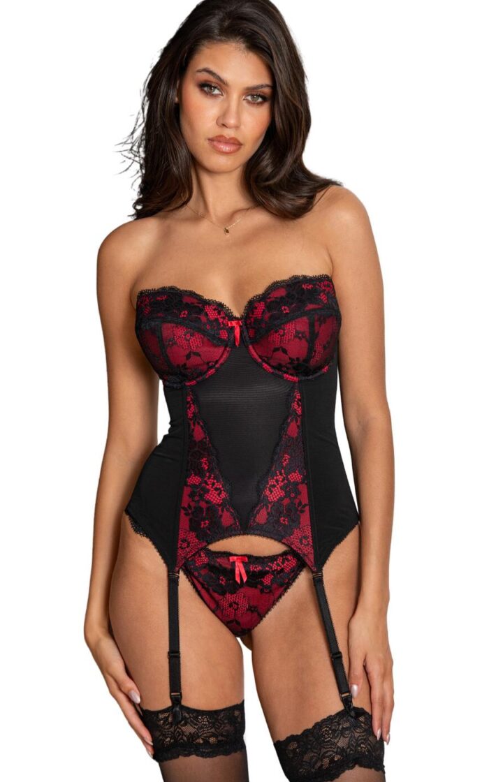 Pour Moi Amour Padded Strapless Basque - Black/Scarlet - 32C