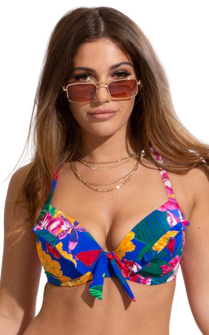 Pour Moi Antigua Padded Bikini Top - Blue Floral - 32B