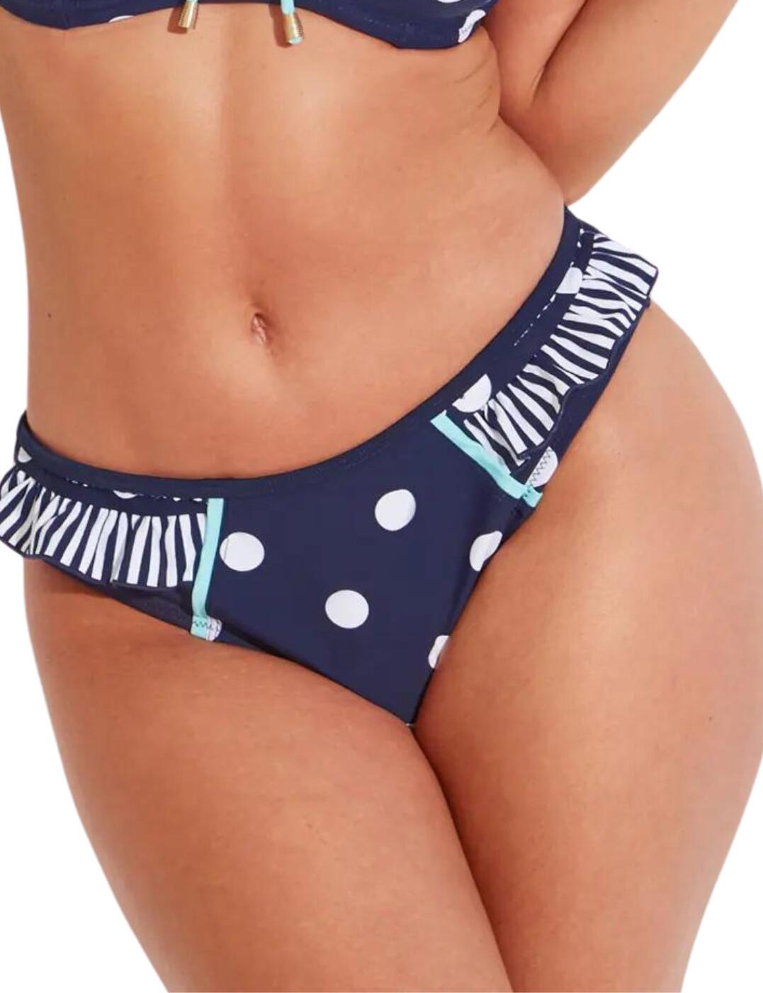 Pour Moi Beach House Frill Bikini Brief - Navy/White/Aqua - 2XL - 18