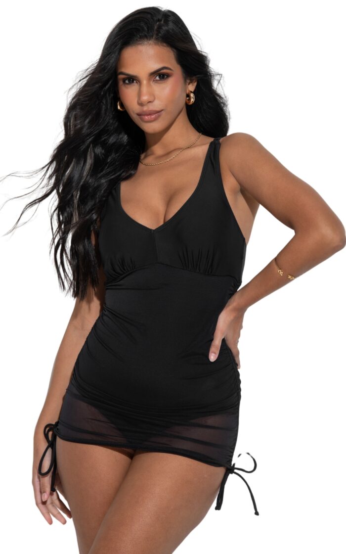 Pour Moi Dubai Adjustable Tummy Control Skirted Swimsuit - Black - M - 12