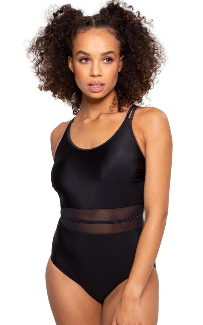 Pour Moi Energy Double Strap Racerback Mesh Swimsuit - Black - XS - 8