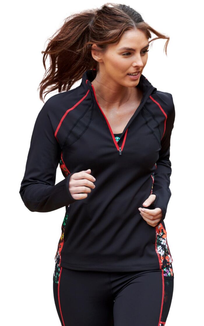 Pour Moi Energy Long Sleeved Running Top - Black Ditsy - XS - 8