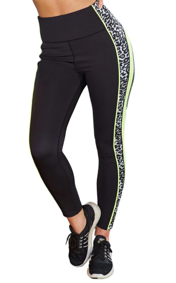 Pour Moi Energy Panelled Leggings - Leopard/Lime - 2XL - 18