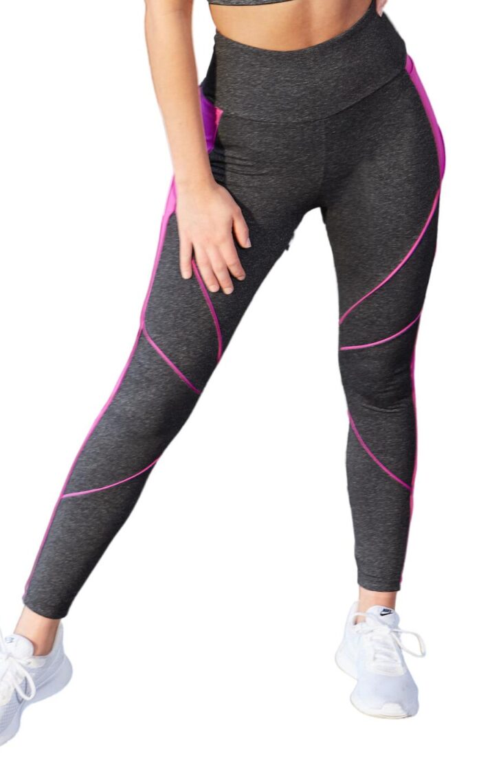 Pour Moi Energy Pulse Panelled Leggings - Grey/Orchid - XL - 16
