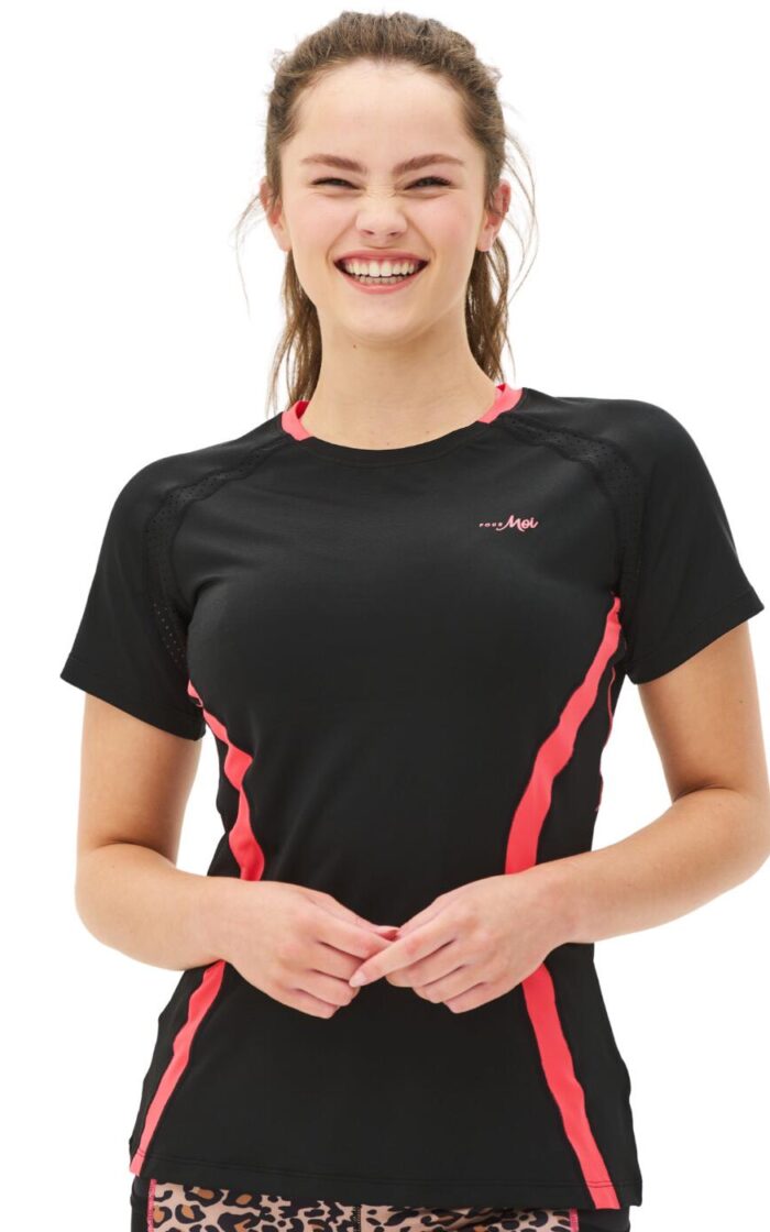 Pour Moi Energy Short Sleeved Top - Black/Coral
