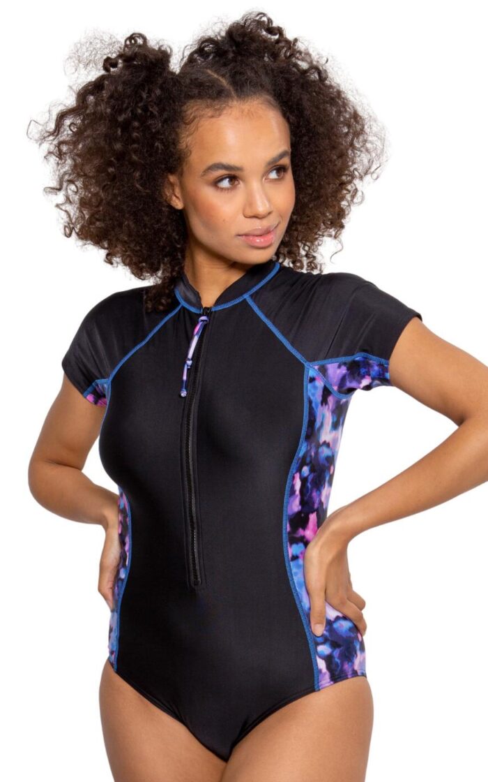 Pour Moi Energy Short Sleeved Zip Front Paddle Swimsuit - Tie Dye - XS - 8