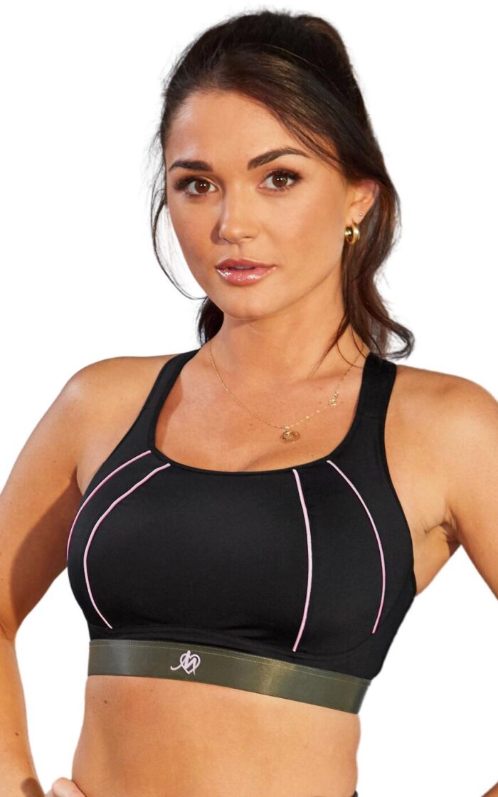 Pour Moi Energy Spirit Cross Back Sports Bra - Black/Pink/Khaki