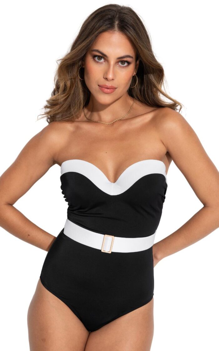 Pour Moi Fifth Avenue Strapless Swimsuit - Black/White - 32E