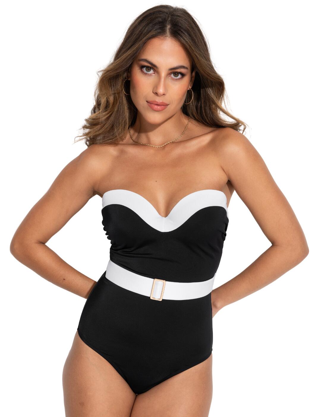 Pour Moi Fifth Avenue Strapless Swimsuit - Black/White - 32E