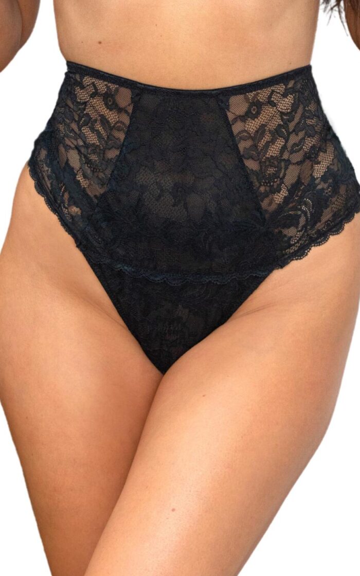 Pour Moi For Your Eyes Only High Waist Crotchless Thong - Black - M - 12