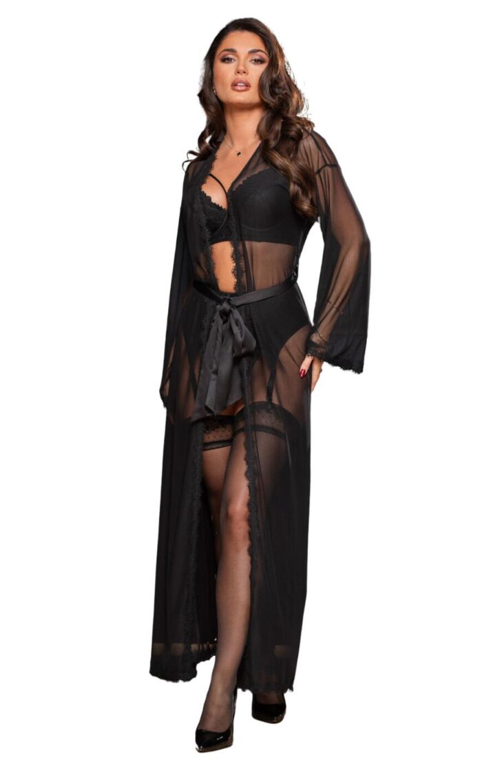 Pour Moi For Your Eyes Only Mesh And Lace Maxi Gown - Black - 8/10