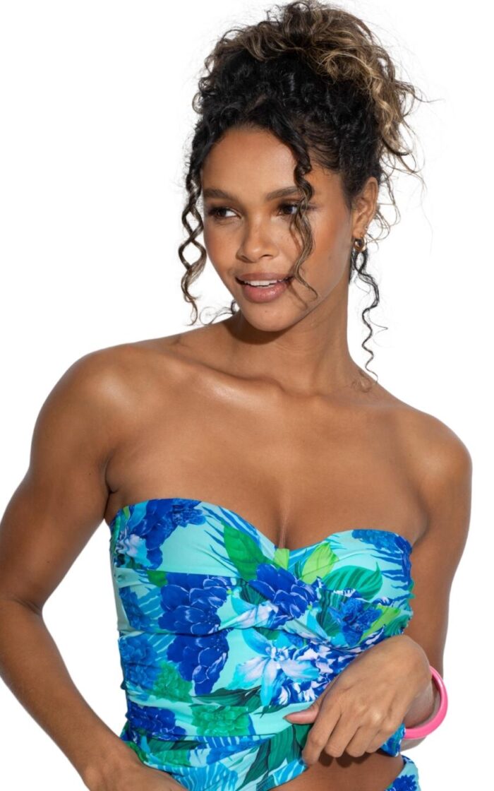 Pour Moi Free Spirit Strapless Tankini Top - Aqua Tropical - S - 10