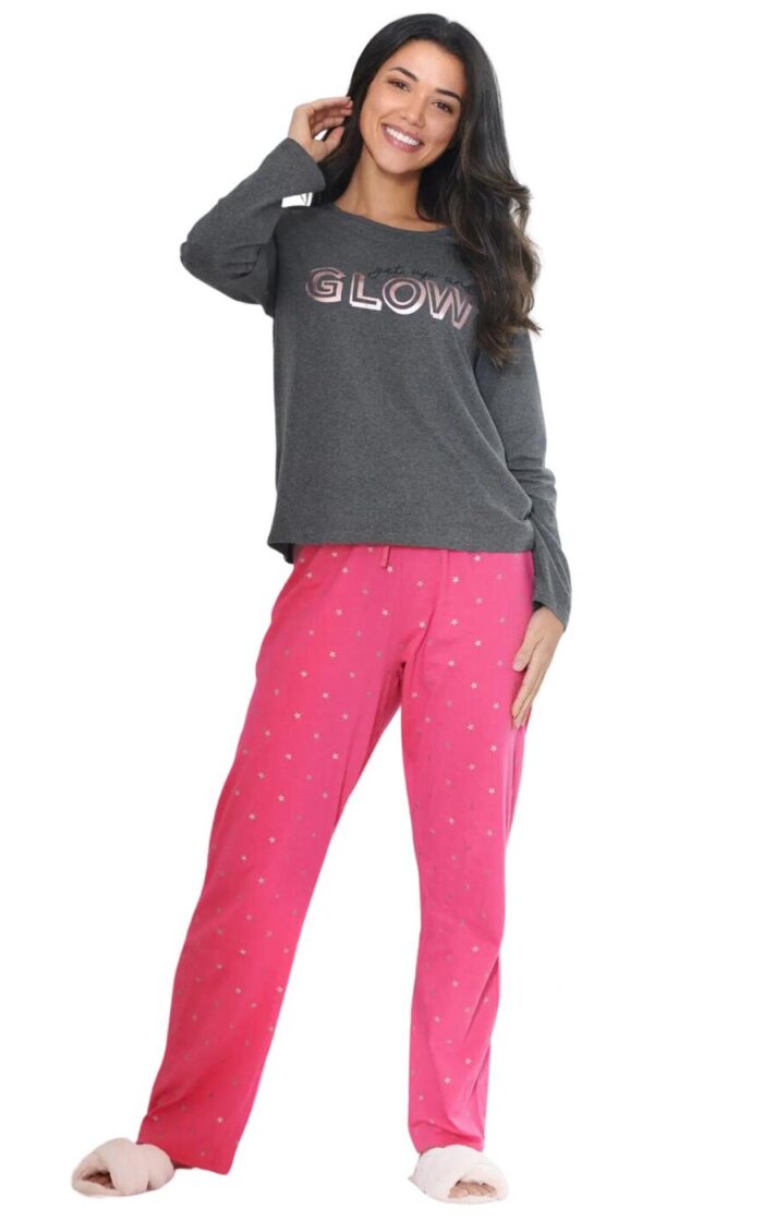 Pour Moi Get Up and Glow Pyjama Set - Charcoal/Raspberry - 4XL - 22