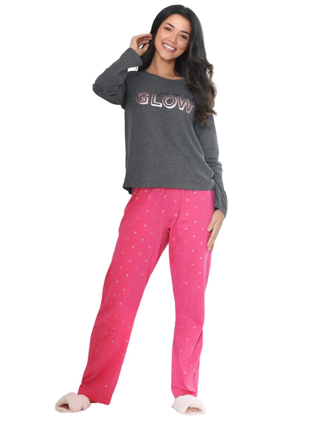 Pour Moi Get Up and Glow Pyjama Set - Charcoal/Raspberry - 4XL - 22