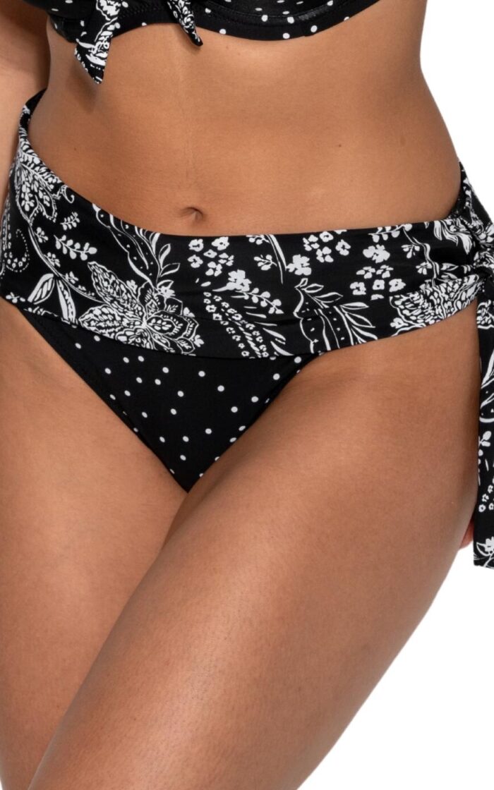 Pour Moi Getaway Fold Over Tie Bikini Brief - Black/White - S - 10