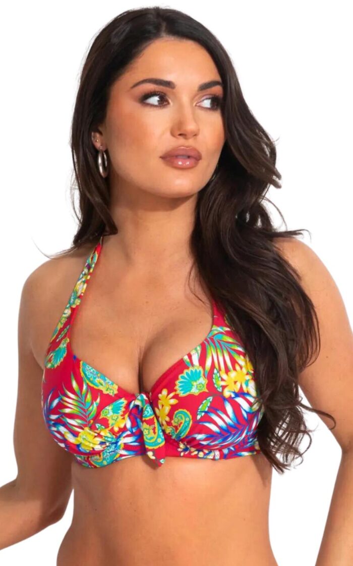 Pour Moi Heatwave Halter Bikini Top - Red Floral - 32FF