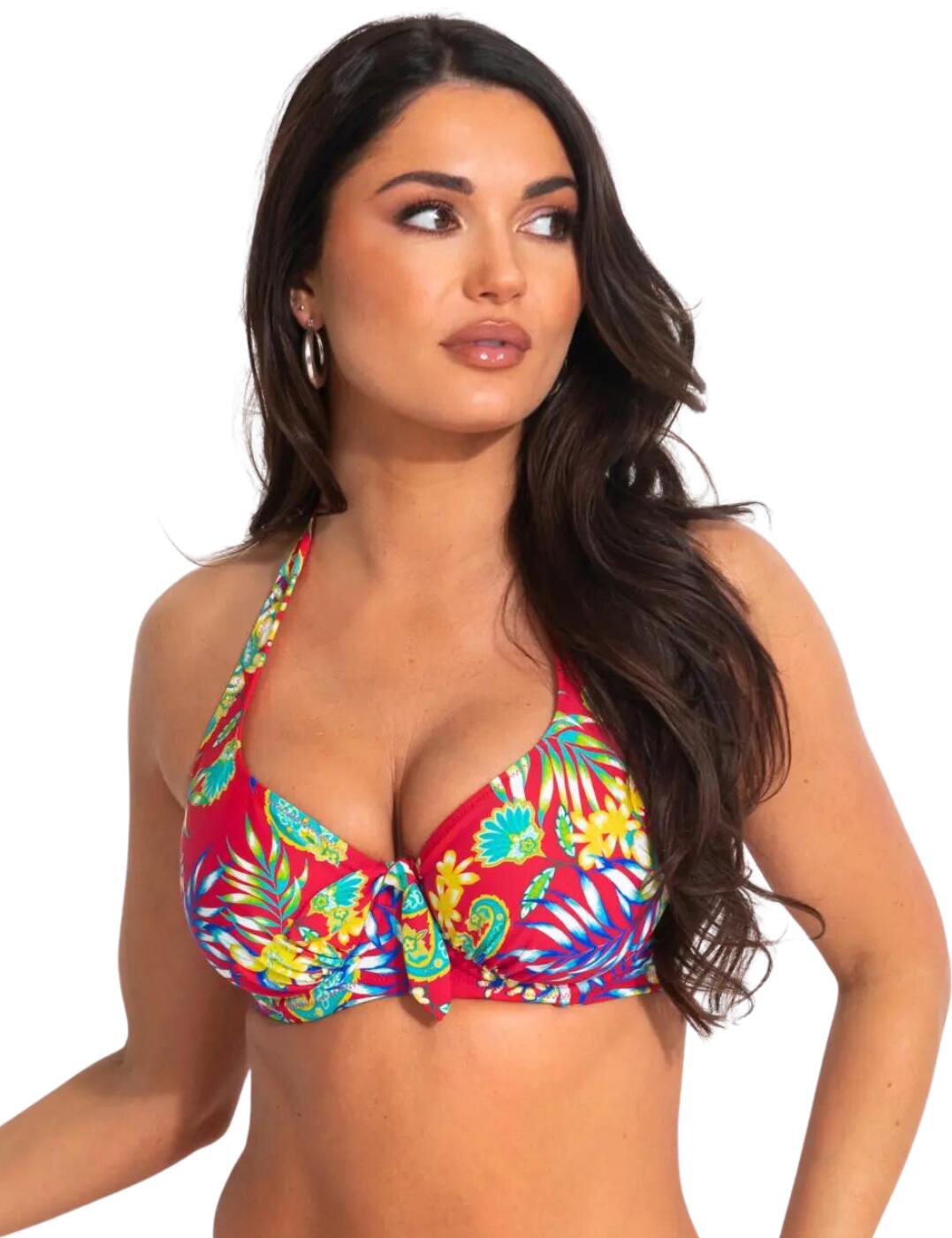 Pour Moi Heatwave Halter Bikini Top - Red Floral - 32FF