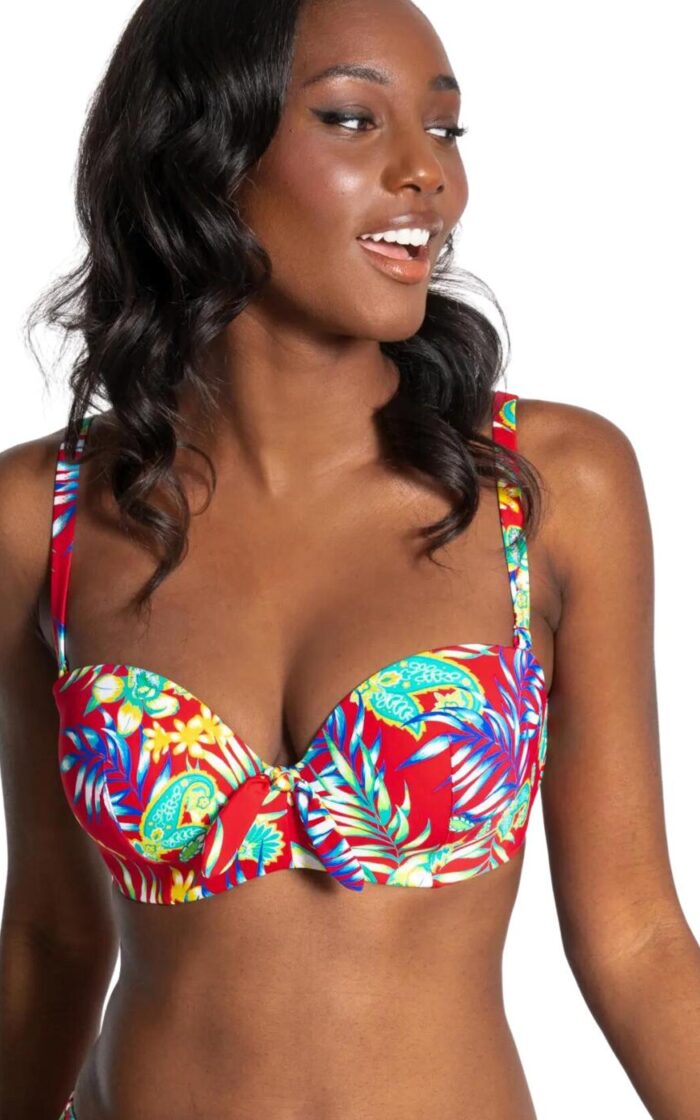 Pour Moi Heatwave Strapless Padded Bikini Top - Red Floral - 32D