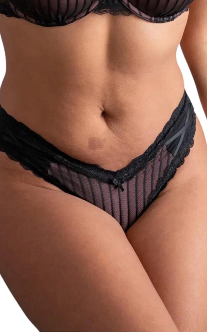 Pour Moi Luxe Linear Brazilian Brief - Black/Blush - 2XL - 18