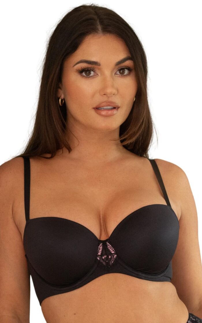 Pour Moi New Romance Balcony T Shirt Bra - Black/Rose - 32D