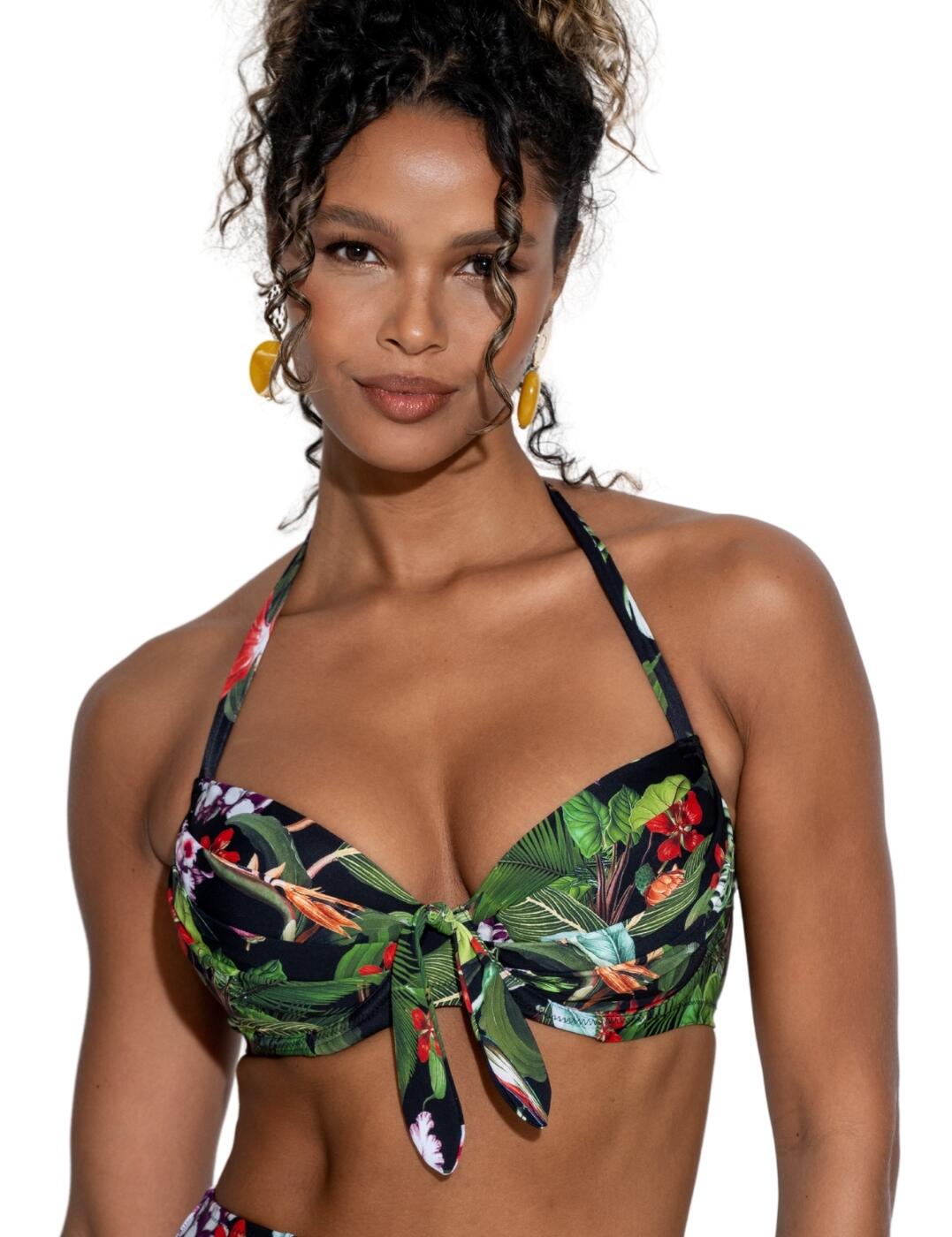 Pour Moi Palermo Padded Halter Bikini Top - Black Tropical - 32C