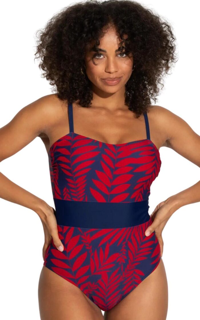 Pour Moi Palermo Panelled Tummy Control Swimsuit - Navy/Red - S - 10