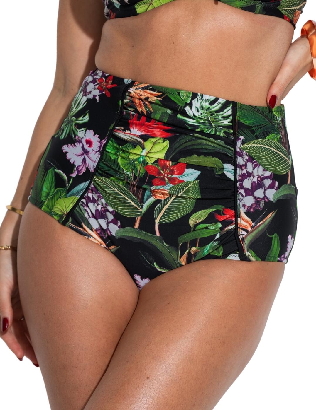Pour Moi Palermo Tummy Control Bikini Brief - Black Tropical - S - 10