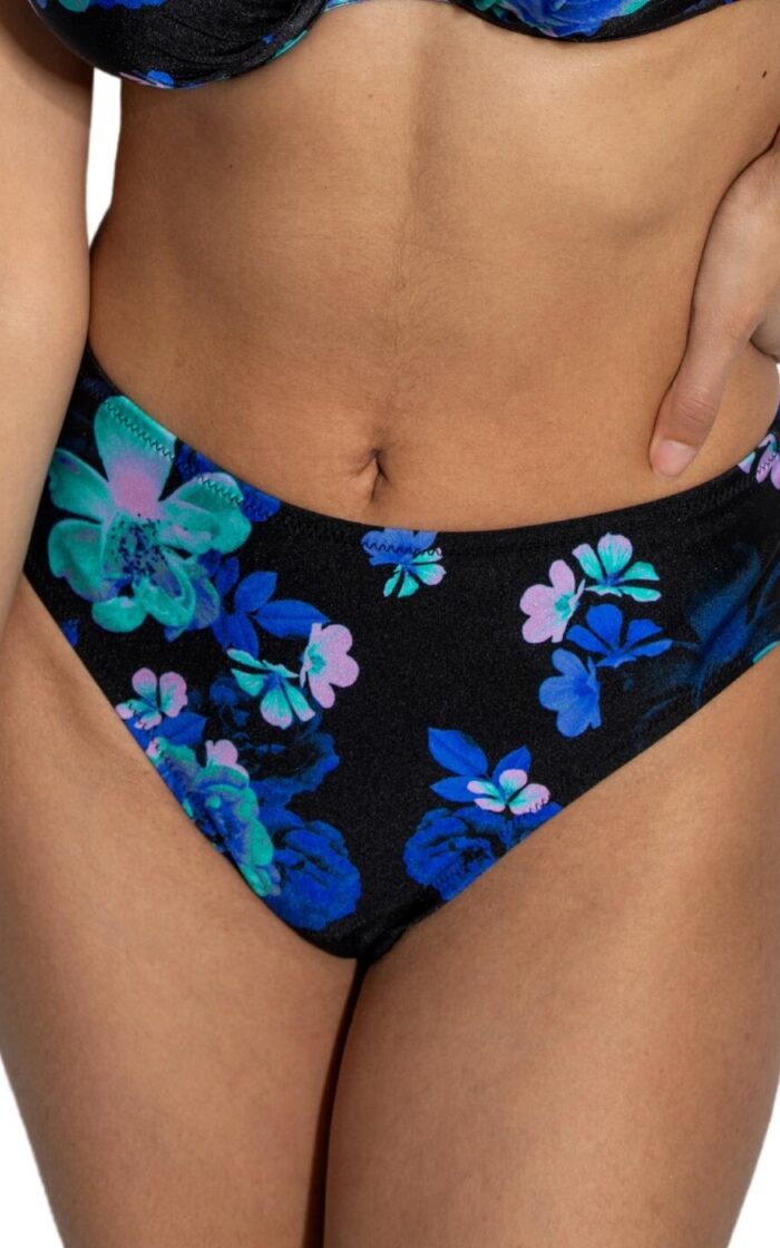 Pour Moi Portofino High Leg Control Bikini Brief - Black Floral - XS - 8