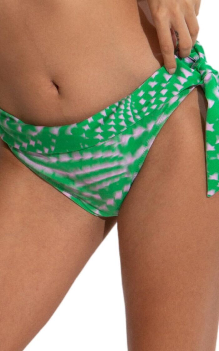 Pour Moi Portofino Tie Fold Over Bikini Brief - Green/Pink - XL - 16