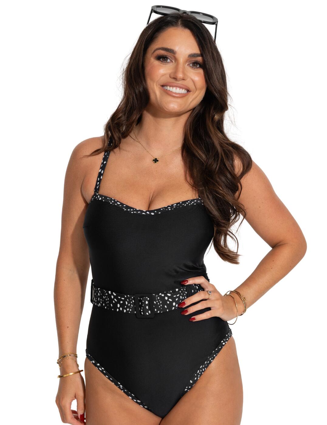 Pour Moi Rhodes Removable Straps Tummy Control Swimsuit - Black/White - S - 10