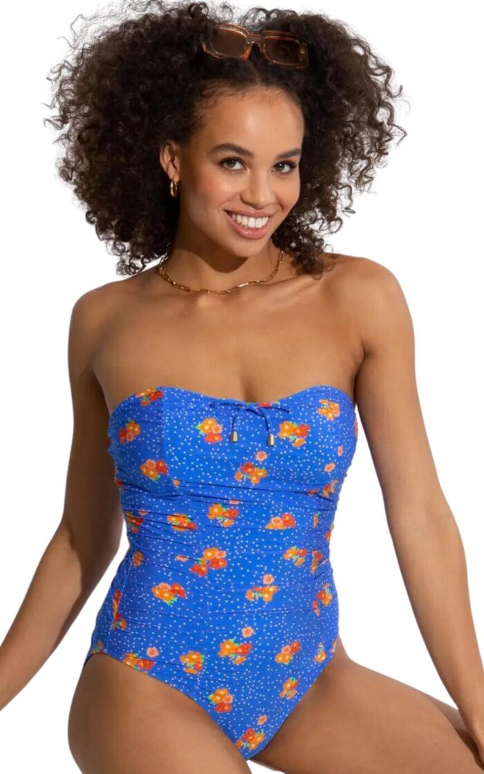 Pour Moi Santa Cruz Strapless Swimsuit - Blue Floral - S - 10
