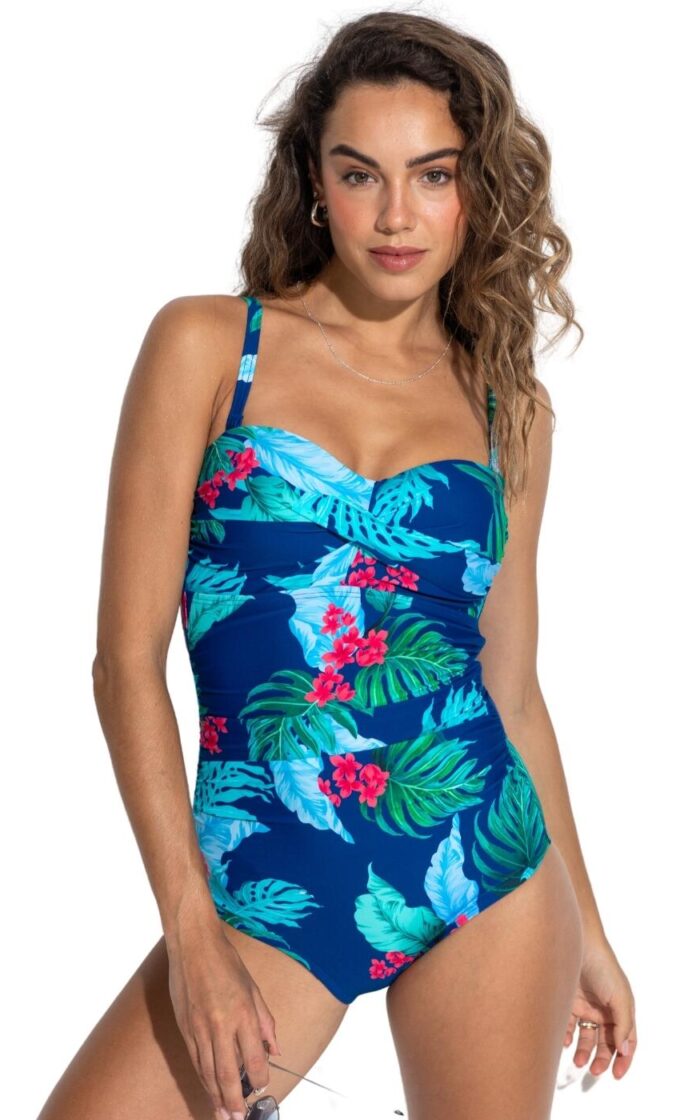 Pour Moi Santa Monica Strapless Tummy Control Swimsuit - Navy Tropical - S - 10
