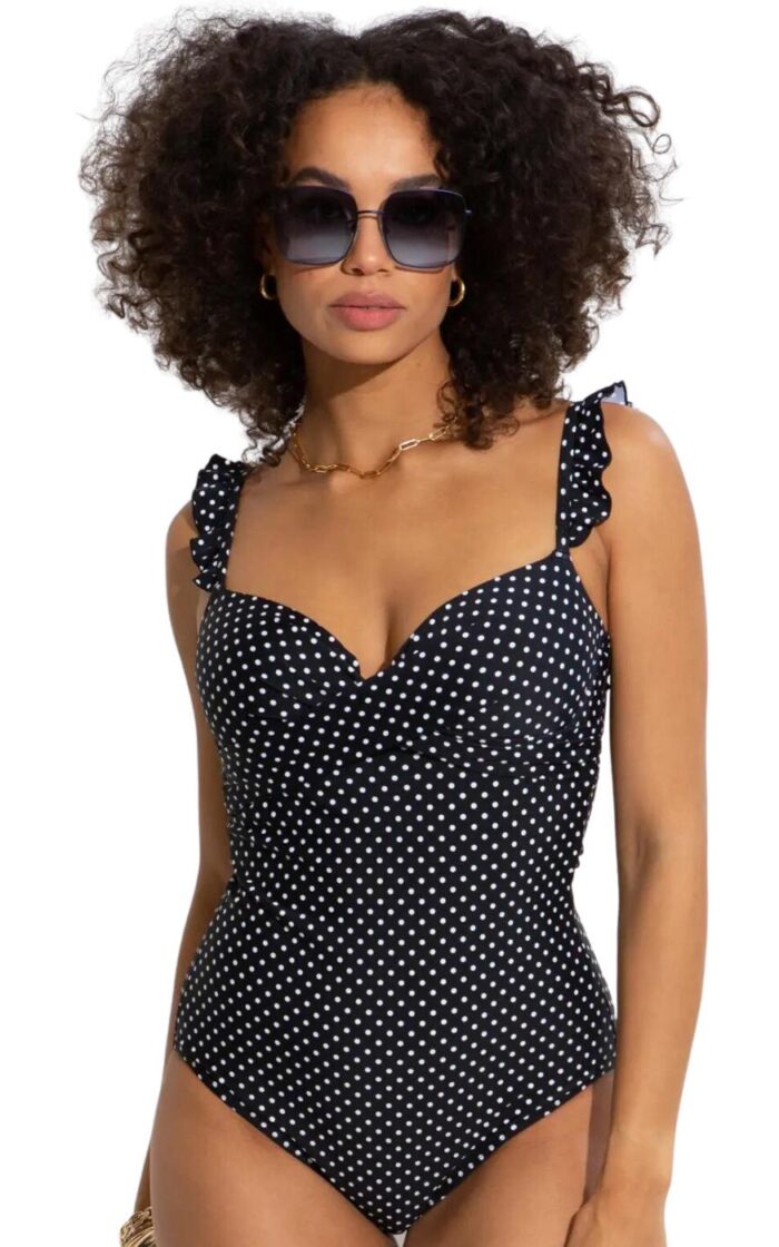 Pour Moi Sicily Tummy Control Swimsuit - Black/White - 32C