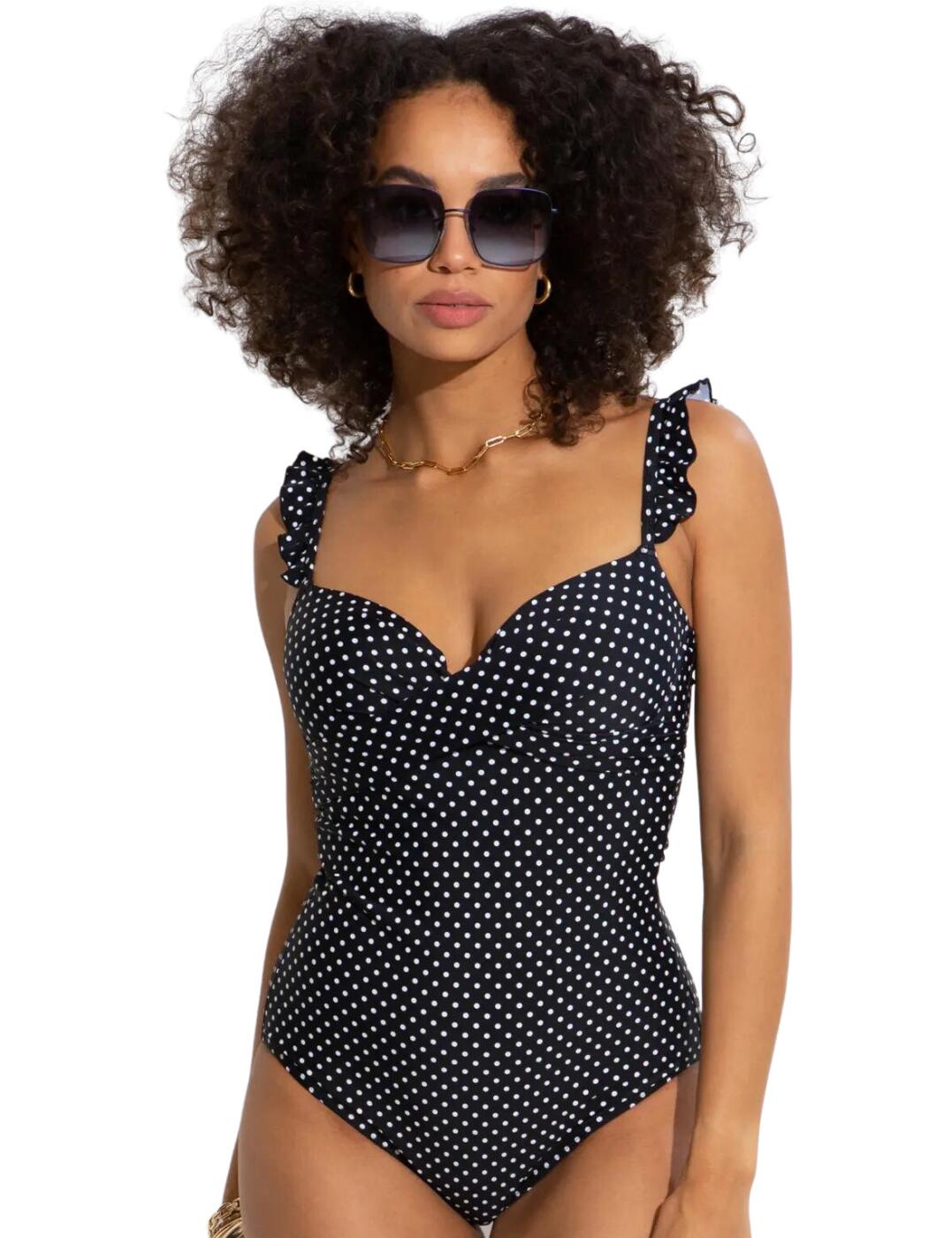 Pour Moi Sicily Tummy Control Swimsuit - Black/White - 32C