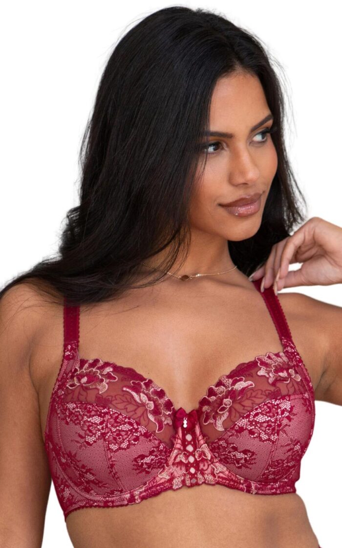 Pour Moi Sofia Lace Embroidered Side Support Bra - Red - 38J