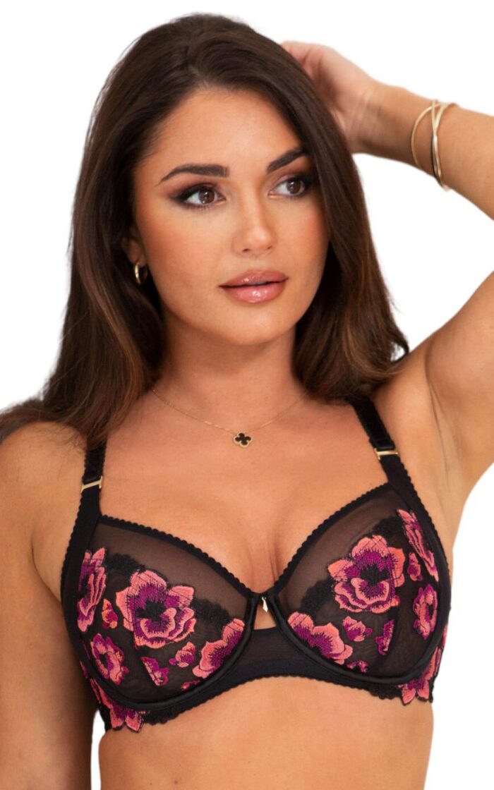 Pour Moi Soiree Embroidery Side Support Bra - Black/Pink - 34H
