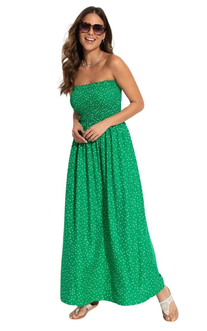 Pour Moi Strapless Beach Dress - Green Spot - XS - 8
