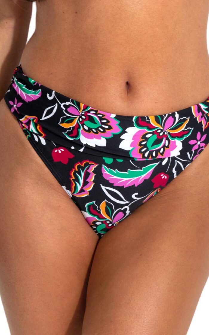 Pour Moi Sunshine Fold Over Bikini Brief - Black Multi - L - 14