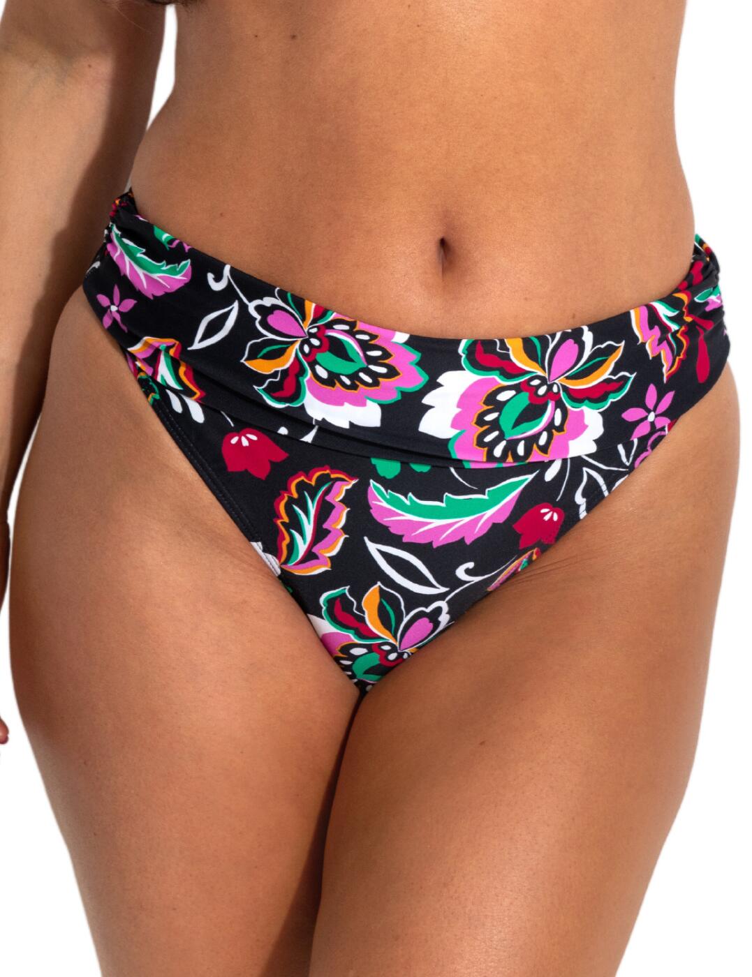 Pour Moi Sunshine Fold Over Bikini Brief - Black Multi - L - 14
