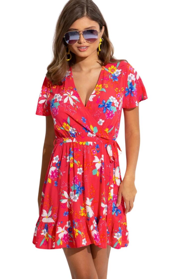 Pour Moi Tiered Wrap Dress - Tropical - XS - 8
