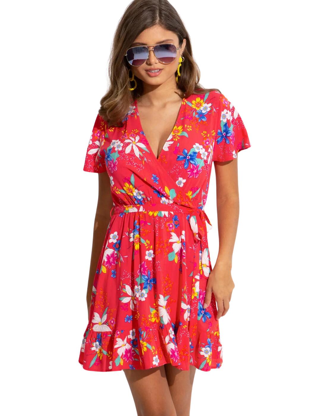 Pour Moi Tiered Wrap Dress - Tropical - XS - 8