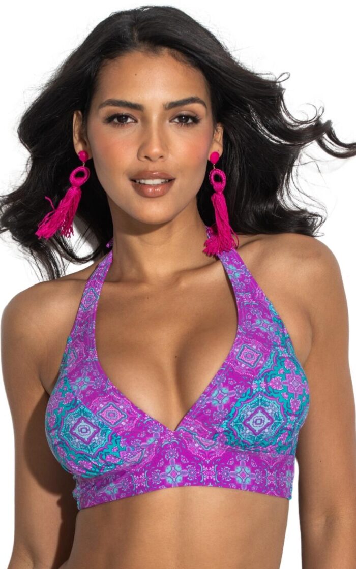 Pour Moi Venice Beach Longline Halter Bikini Top - Aquaburst - XS - 8