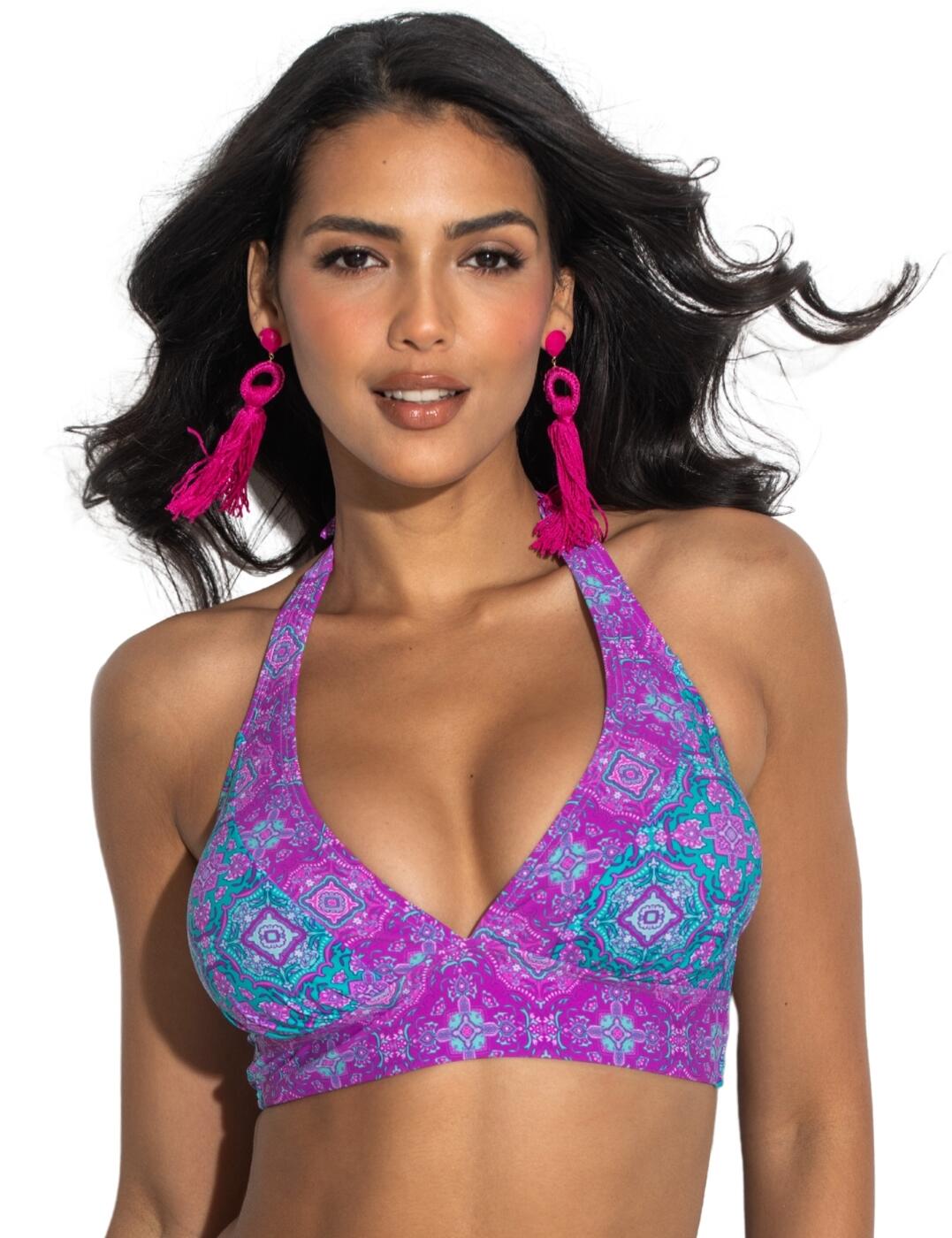 Pour Moi Venice Beach Longline Halter Bikini Top - Aquaburst - XS - 8