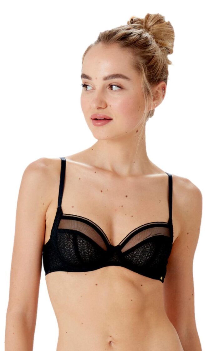 Pretty Polly Delicate Lace Underwired Balcony Bra - Black - 32DD