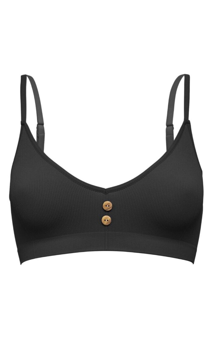 Pretty Polly Eco-Wear Seamfree Rib Button Bra - Black - M/L