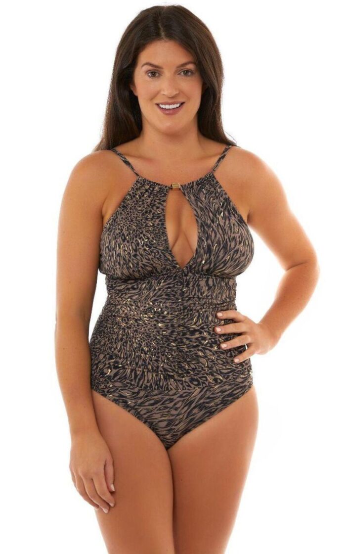 Seaspray Ava High Neck Swimsuit - Brown - XS - 8